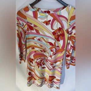 London Times Midi Shift Dress 3/4 Sleeve Psychedelic Women's Sz 4